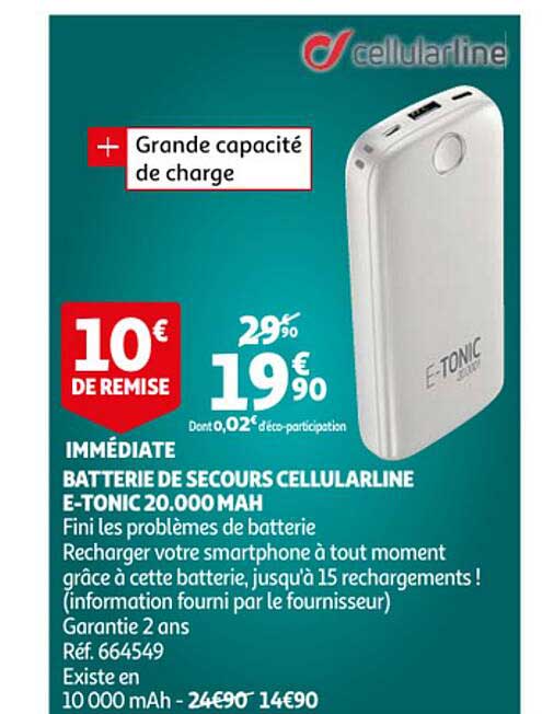 batterie de secours cellularline e-tonic 20.000 mah