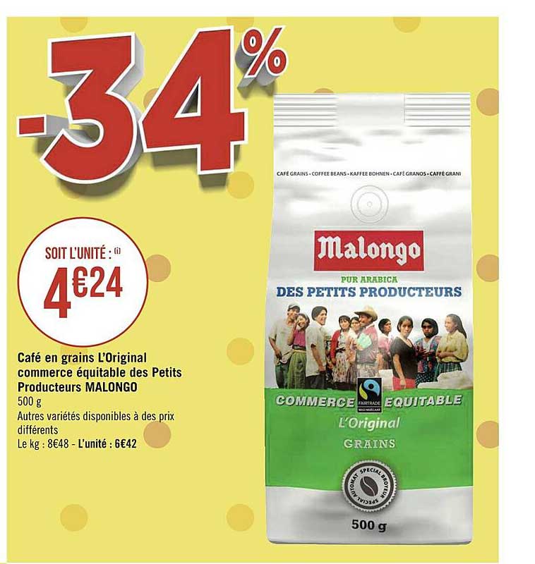 café en grains l'original commerce équitable des petits producteurs malongo