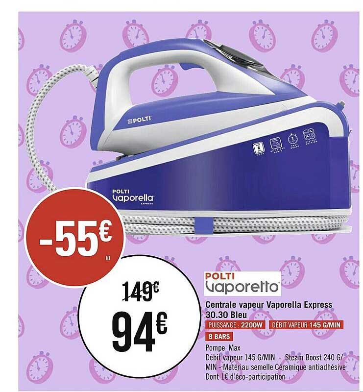 central vapeur vaporella express 30.30 bleu polit vaporetto