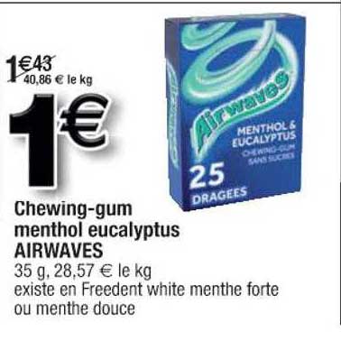 chewing-gum menthol eucalyptus ariwaves