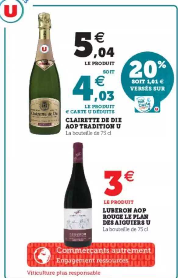 clairette de die aop tradition u, luberon aop rouge de plan des aiguiers u