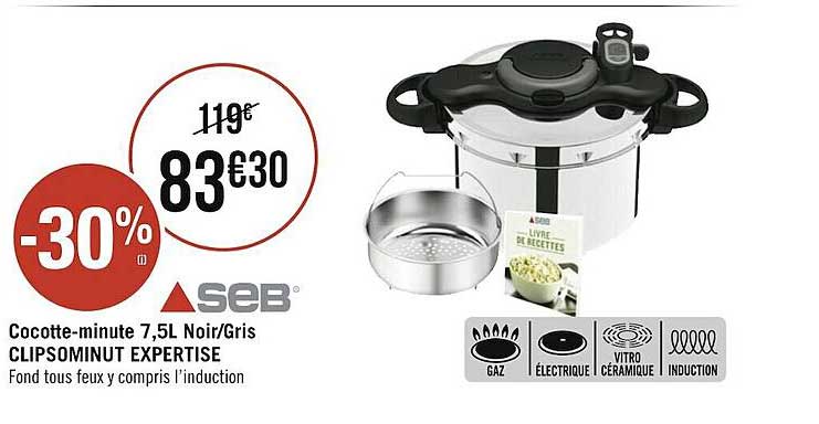 cocotte-minute 7,5l noir-gris clipsominut expertise seb
