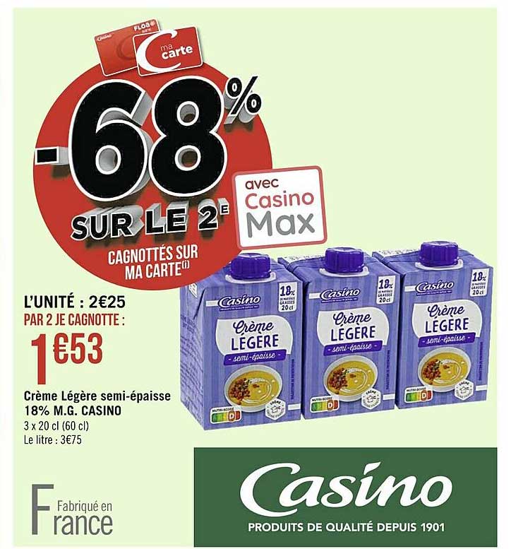 crème légère semi-épaisse 18% m.g. casino