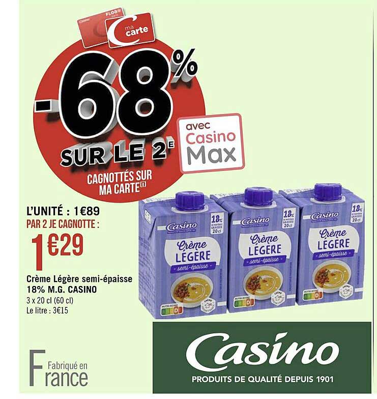 crème légère semi-épaisse 18% m.g. casino
