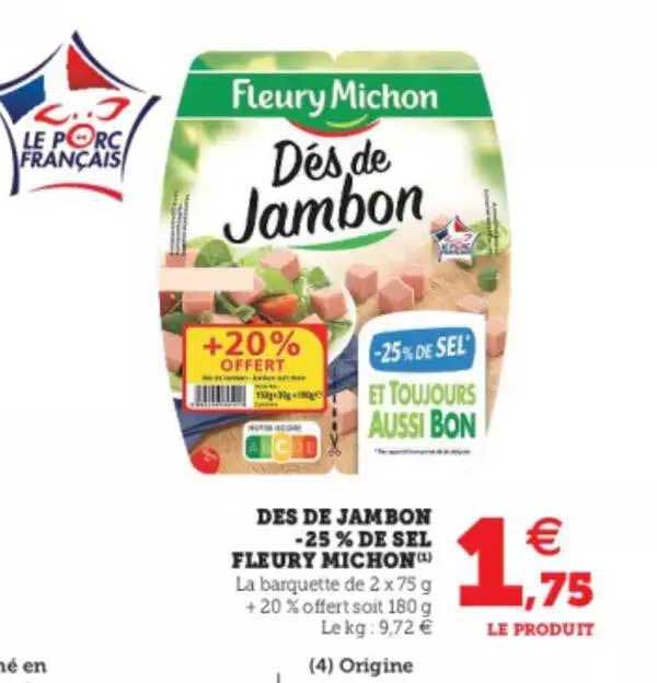 dés de jambon -25% de sel fleury michon