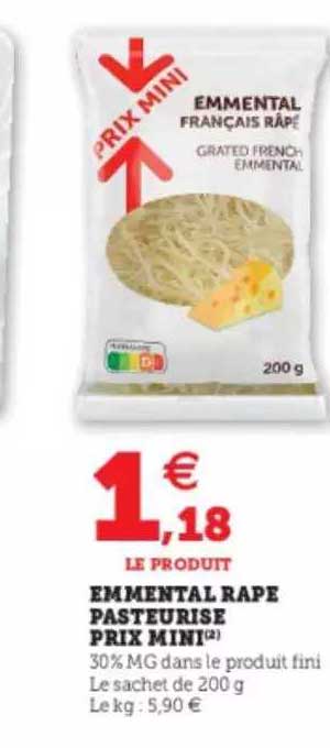 emmental râpé pasteurisé prix mini