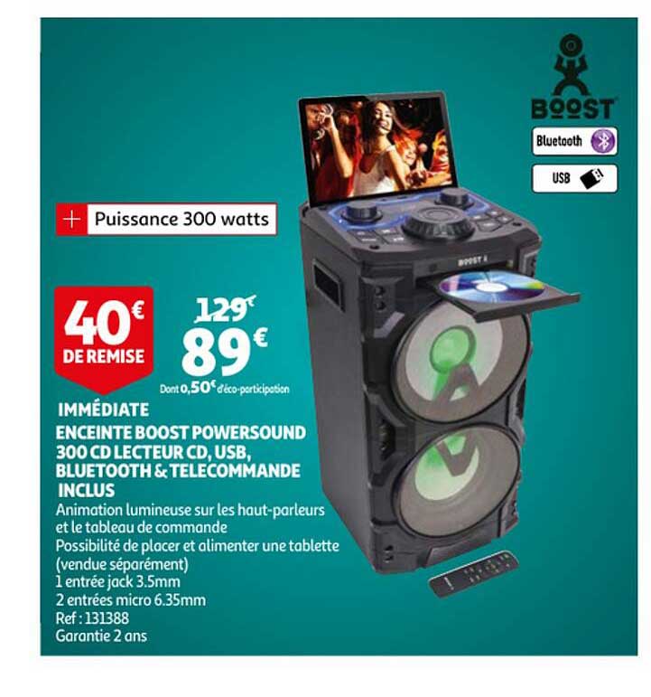 enceinte boost powersound 300 cd lecteur cd, usb, bluetooth & télécommande inclus