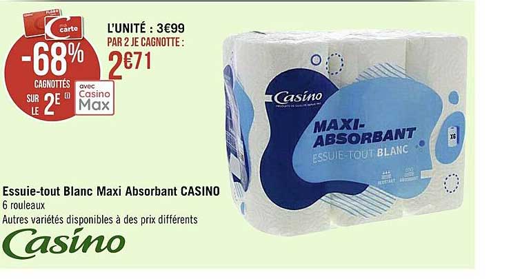 essuie-tout blanc maxi absorbant casino