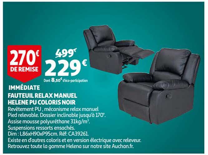 Fauteuil Relax Manuel Hélène Pu Coloris Noir