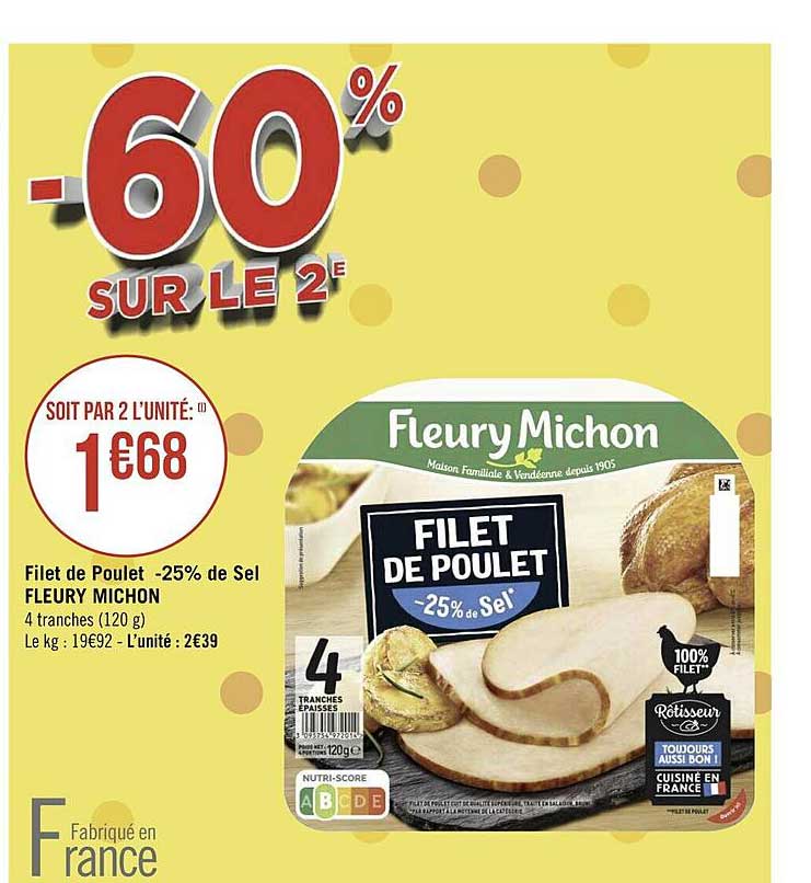 filet de poulet -25% de sel fleury michon