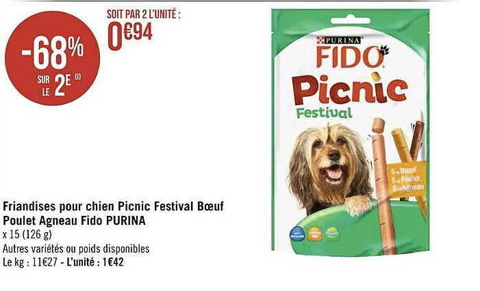 friandises pour chien picnic festival bœuf poulet agneau fido purina