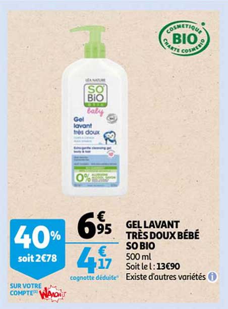 gel lavant très doux bébé so bio