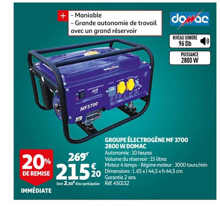 groupe électrogène mf 3700 2800 w domac