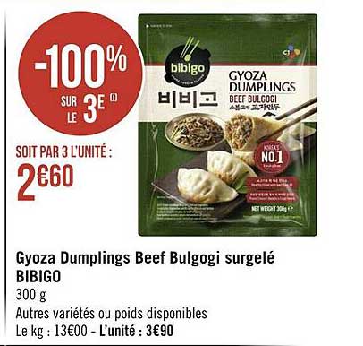 gyoza dumplings beef bulgogi surgelé bibigo