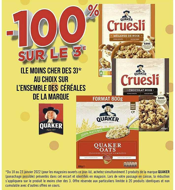 l'ensemble des céréales de la marque quaker