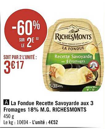 la fondue recette savoyarde aux 3 fromages 18% m.g. richesMonts