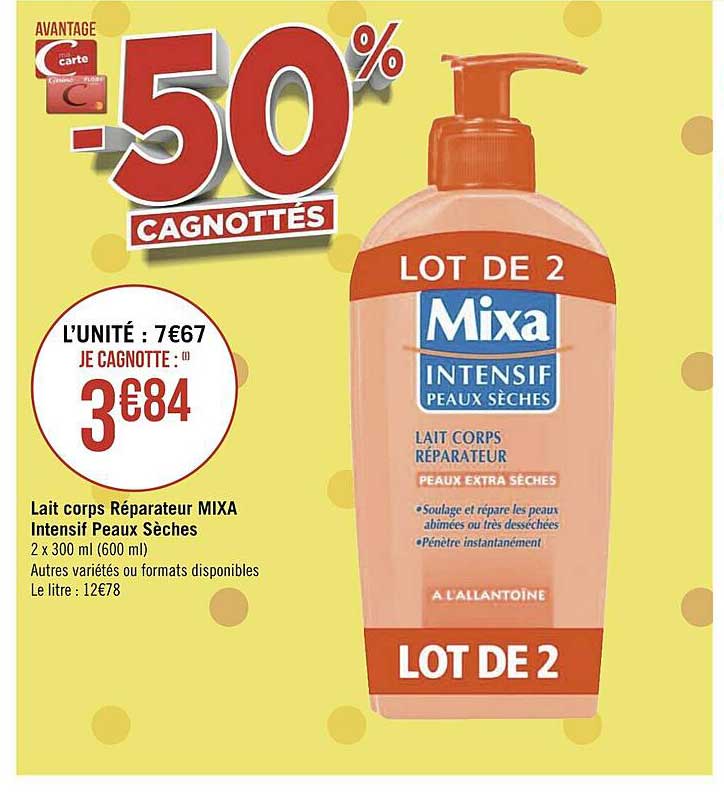lait corps réparateur mixa intensif peaux sèches