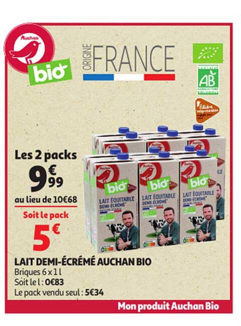 lait demi-écrémé auchan bio
