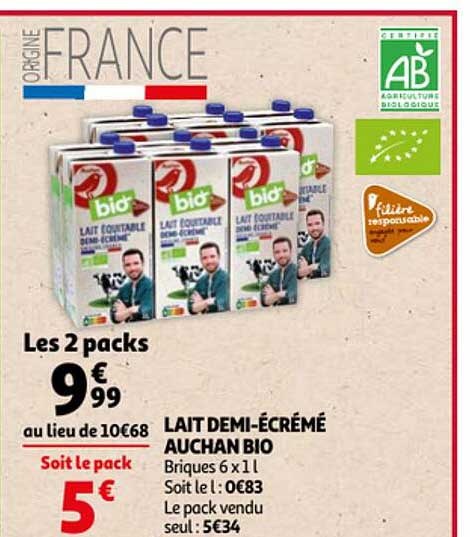 lait demi-écrémé auchan bio