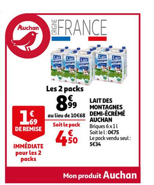 lait des montagnes demi-écrémé auchan