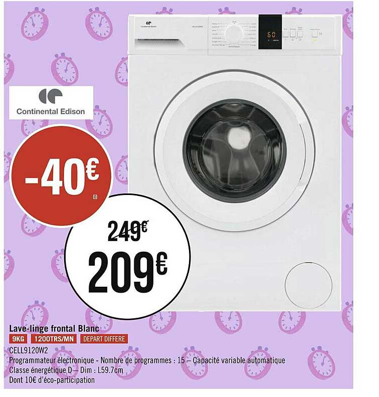 lave-linge frontal blanc cell912w2 continental edison