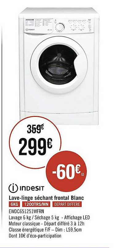lave-linge séchant frontal blanc indesit