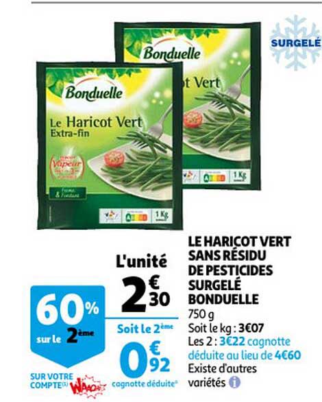 le haricot vert sans résidu de pesticides surgelé bonduelle