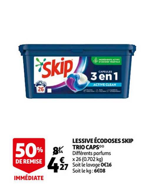 Lessive écodoses Skip Trio Caps
