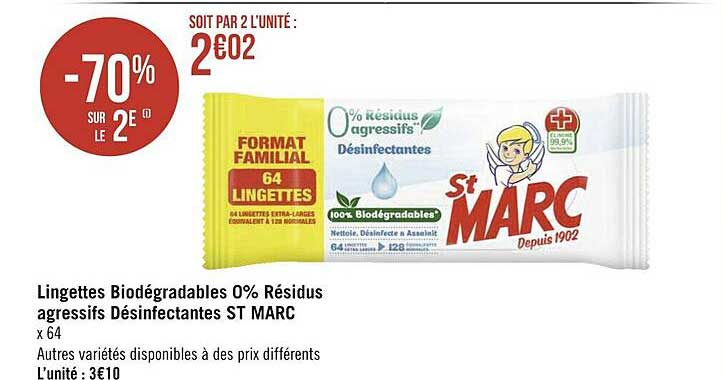 lingettes biodégradables 0% résidus agressifs désinfectantes st marc