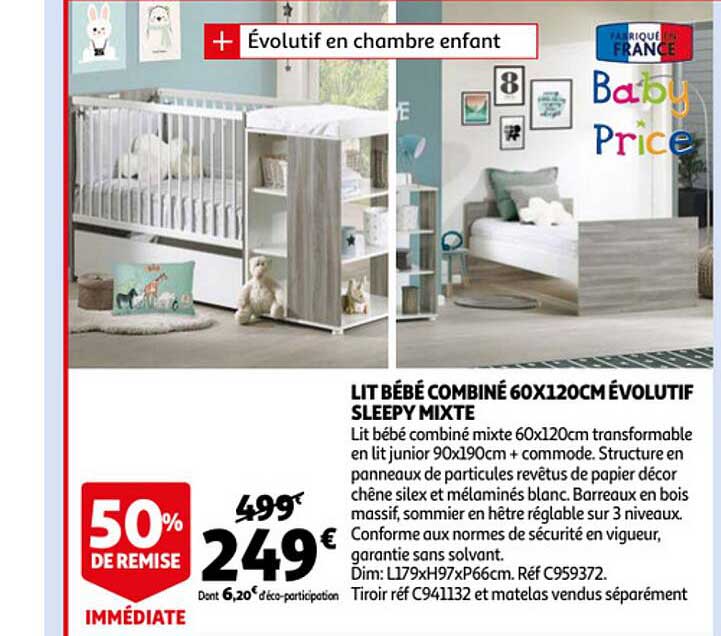 lit bébé combiné 60x120cm évolutif sleepy mixte
