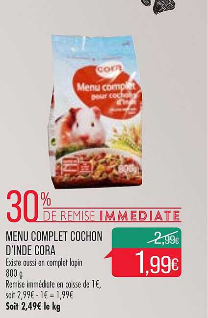 menu complet cochon d'inde cora