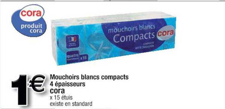 mouchoirs blancs compacts 4 épaisseurs cora