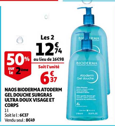 naos bioderma atomderm gel douche surgras ultra doux visage et corps