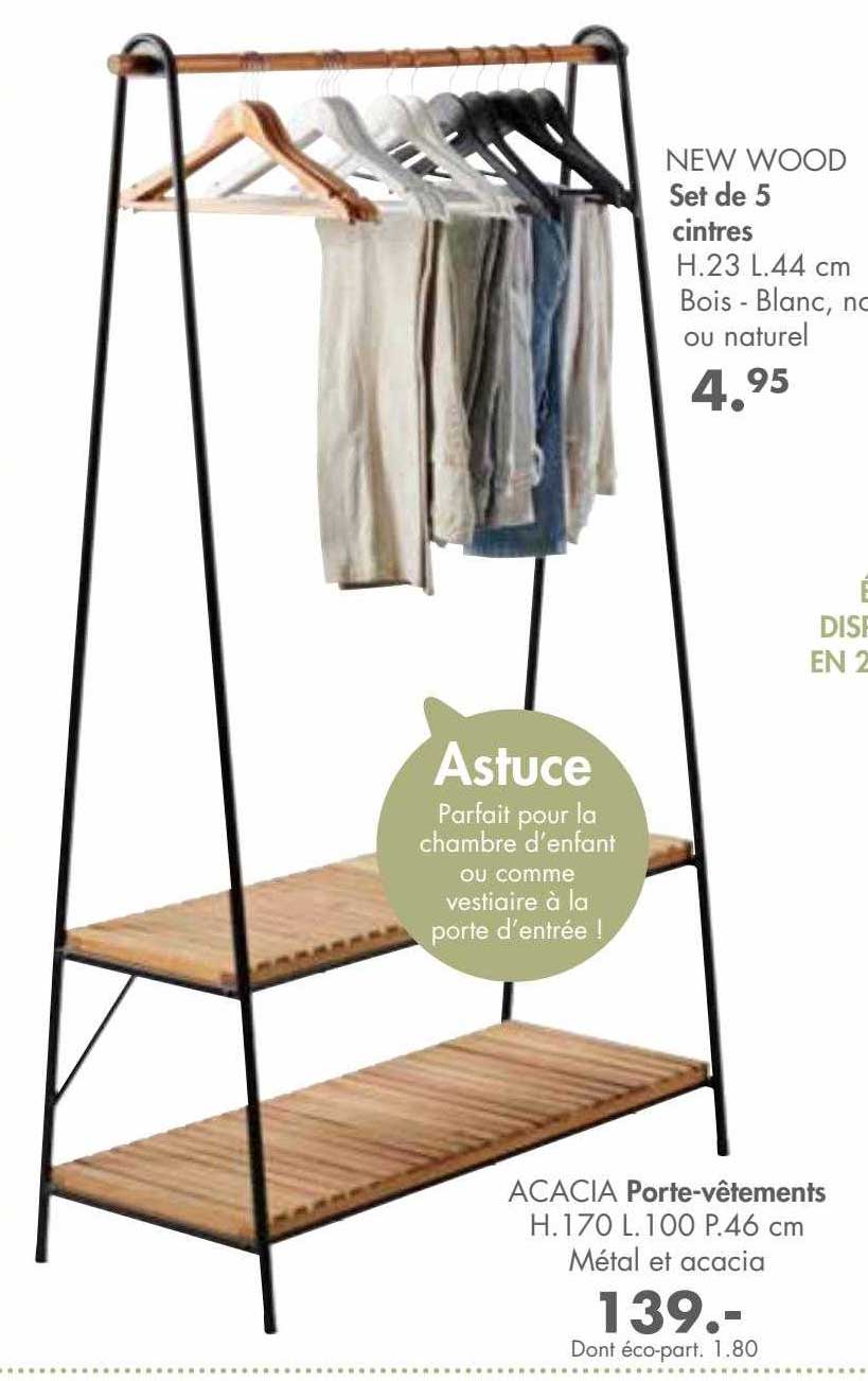 new wood set de 5 cintres, acacia porte-vêtements