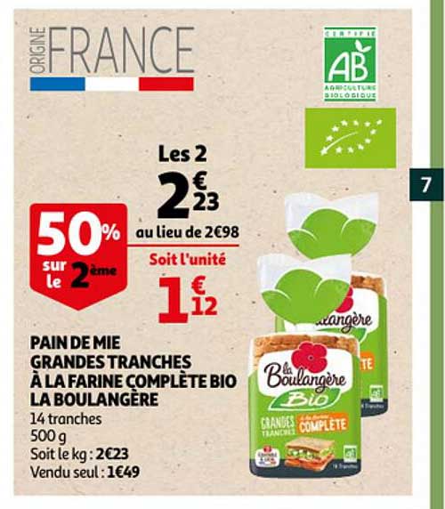 pain de mie grandes tranches à la farine complète bio la boulangère
