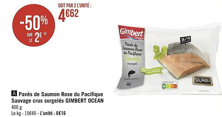 pavés de saumon rose du pacifique sauvage crus surgelés gimbert ocean