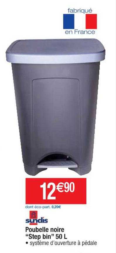 poubelle noire "step bin" 50 l sundis