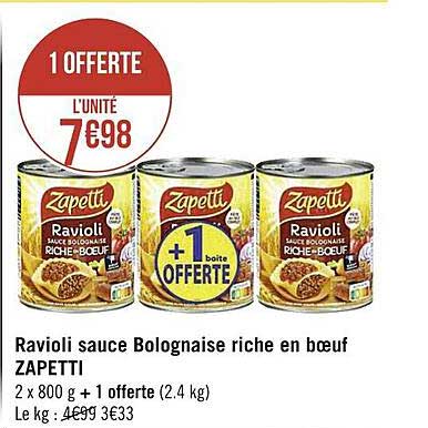 ravioli sauce bolognaise riche en bœuf zapetti