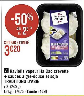 Raviolis Vapeur Ha Cao Crevette + Sauce Aigre-douce Et Soja Traditions D'asie