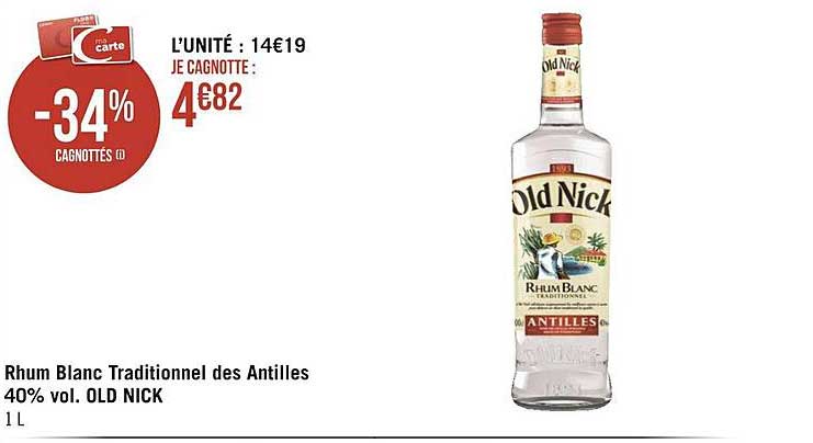 rhum blanc traditionnel des antilles 40% vol. old nick