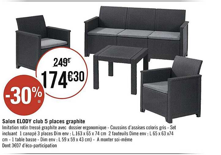 salon elody club 5 places graphite