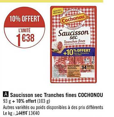Saucisson Sec Tranches Fines Couchonou