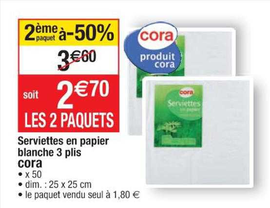 serviettes en papier blanche 3 plis cora