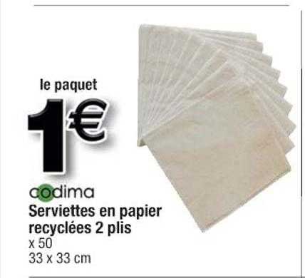 serviettes en papier recyclées 2 plis codima
