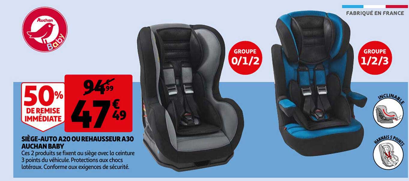 siège-auto a20 ou rehausseur a30 auchan baby