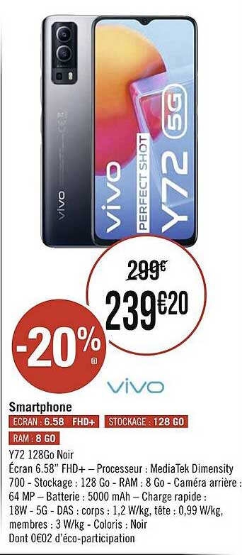 Smartphone Y72 128go Noir