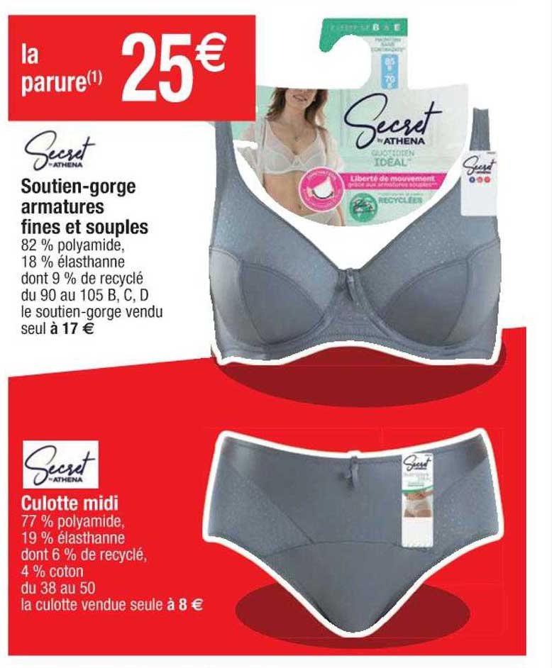 soutien-gorge armatures fines et souples, culotte midi secret athena