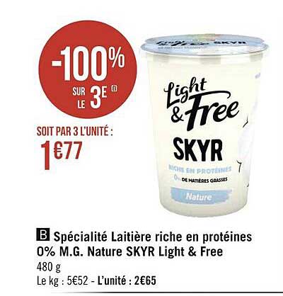 spécialité laitière riche en protéines o% m.g. nature skyr light & free
