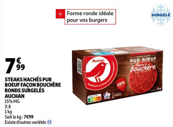 steaks hachés pur boeuf façon bouchère ronds surgelés auchan