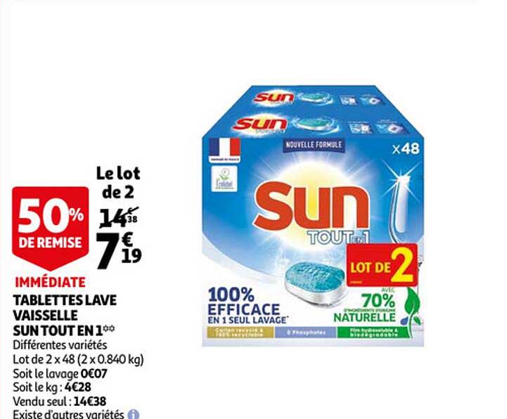 tablettes lave vaisselle sun tout en 1